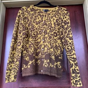 100% Wool Vintage Carole Little Floral Button Up Cardigan Sweater Large